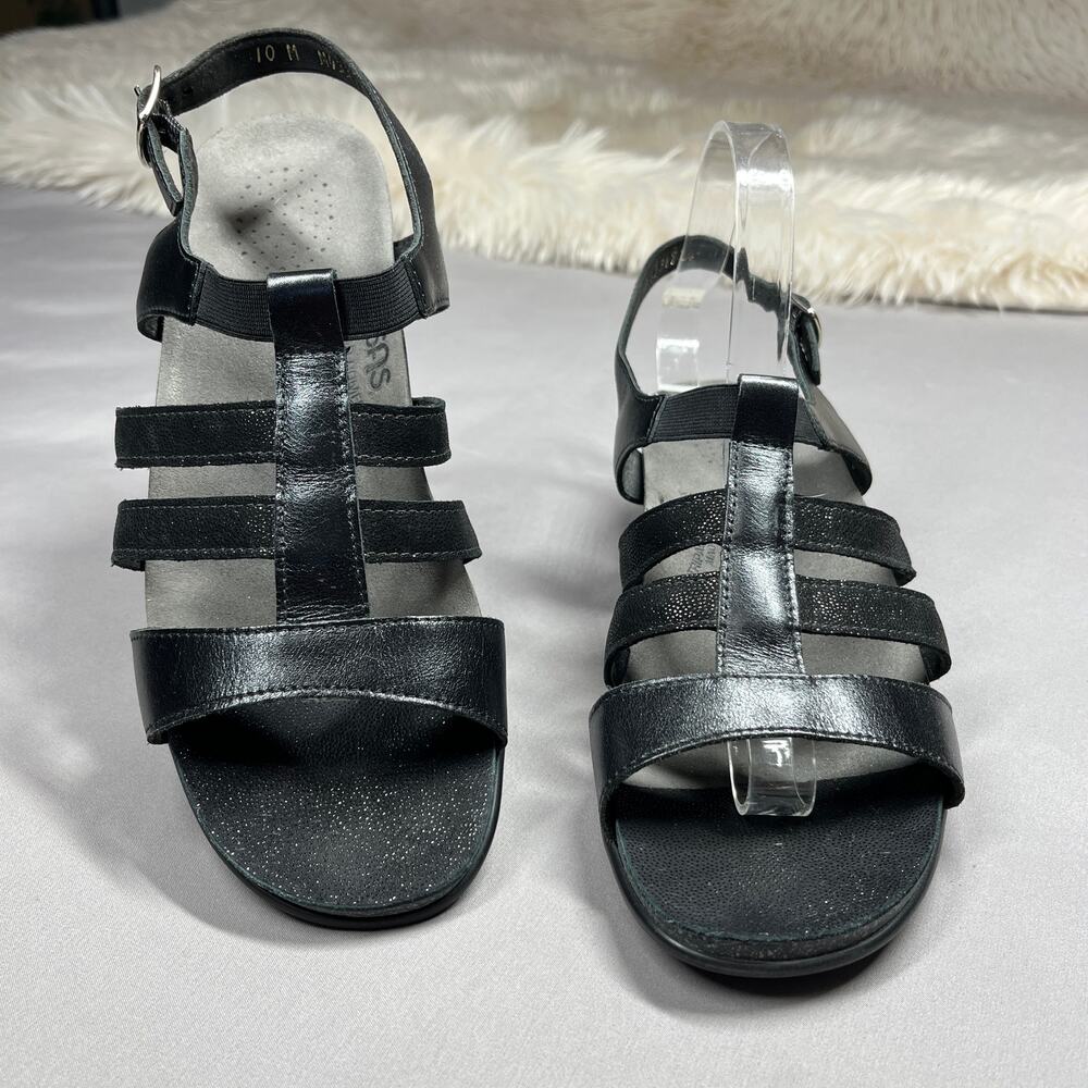 SAS Sandals Black Womens Size 10M Allegro Heel Strap Shoes Leather Comfort - Picture 2 of 16